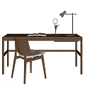 Modern Wooden Desk And Chair Set With Table Lamp Open Book And Magnifying Glass