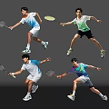 Men Playing Badminton In Dynamic Action With Rackets On Dark Background 3d model