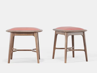 Two Modern Wooden Stools With Padded Seats And Curved Leg Structure 3d model