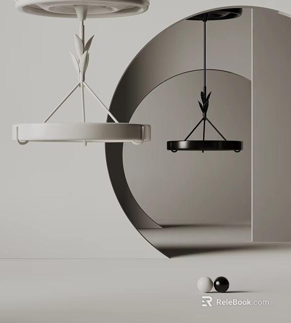 Modern Minimalist Hanging Pendant Lights With White Black Circular Metal Frame Design 3d model 