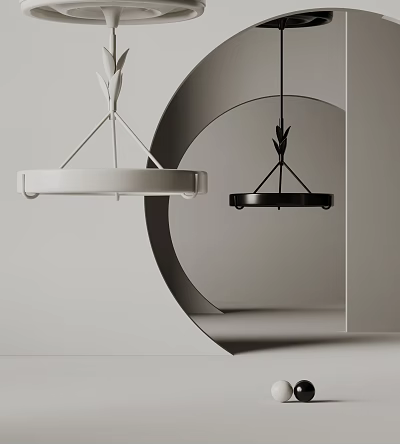 Modern Minimalist Hanging Pendant Lights With White Black Circular Metal Frame Design 3d model