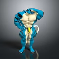 Blue And White Muscular Creature Character With Tail In Hand On Forehead Pose