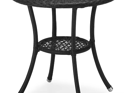 Black Woven Rattan Coffee Table With Round Top Openwork Lower Shelf And Silver Foot Pads 3d model