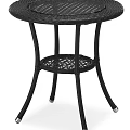 Black Woven Rattan Coffee Table With Round Top Openwork Lower Shelf And Silver Foot Pads