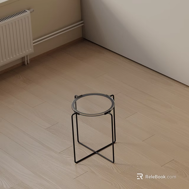 Modern Minimalist Side Table With Glass Top And Metal Frame On Wooden Floor 3d model 