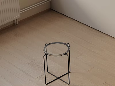 Modern Minimalist Side Table With Glass Top And Metal Frame On Wooden Floor 3d model