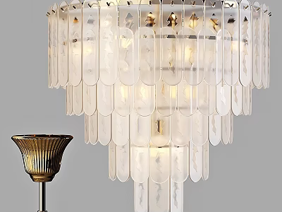Elegant Modern Chandelier With Transparent Glass Pendant Pieces For Interior Decor 3d model
