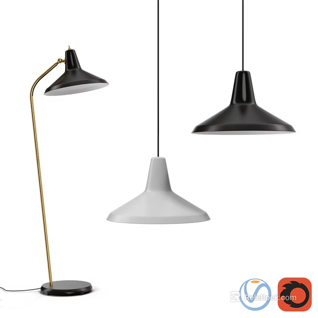 Modern Floor Lamp With Gold Stand Black Shade For Living Room Decor 3d model 