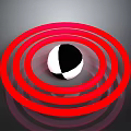 Red Concentric Rings Surrounding Black And White Sphere On Black Background