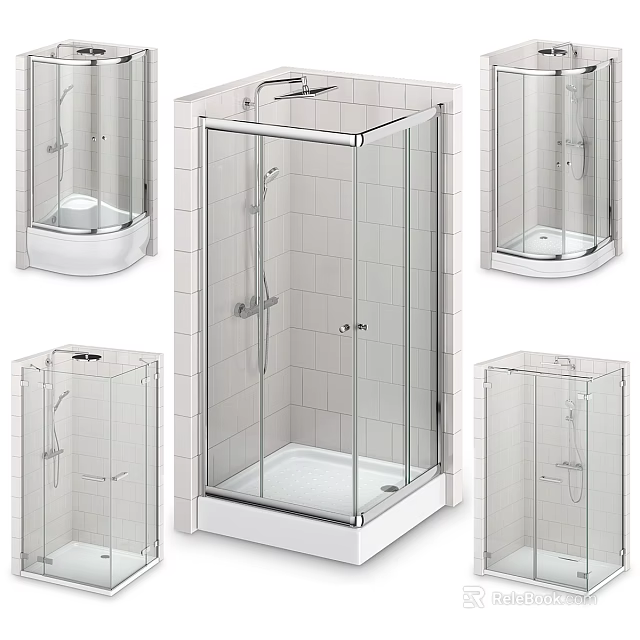 Various Styles Transparent Glass Shower Enclosures With Modern Frames And Bases Design 3d model 