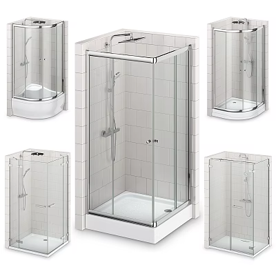 Various Styles Transparent Glass Shower Enclosures With Modern Frames And Bases Design 3d model