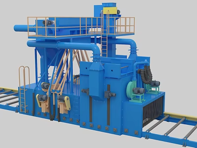 Blue Large Scale Industrial Equipment with Conveyor Belt Pipes and Platform Structure 3d model