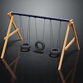Outdoor Playground Swing Set With Wooden Frame And Three Tire Swings