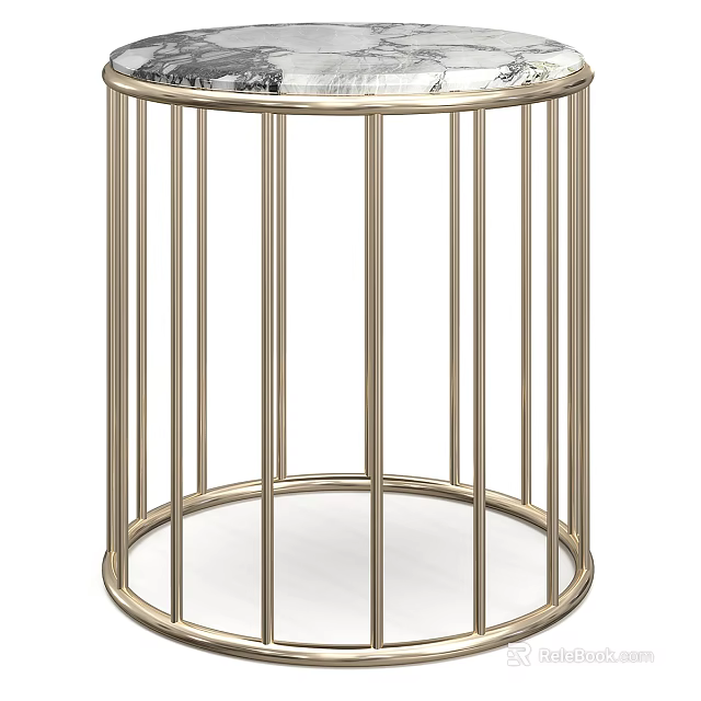 Modern Round Coffee Table With Metal Frame And Vertical Slats Design 3d model 