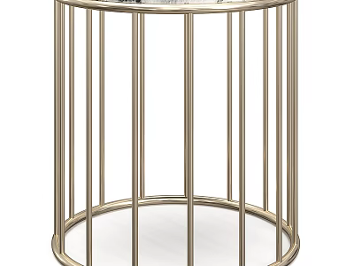Modern Round Coffee Table With Metal Frame And Vertical Slats Design 3d model