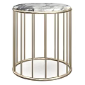 Modern Round Coffee Table With Metal Frame And Vertical Slats Design