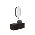 Modern Bathroom Sink Vanity With Oval Mirror Wooden Cabinet And Faucet