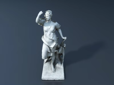 Classical Female Sculpture Carving With Elegant Raised Arm And Flowing Robe On White Marble Base 3d model