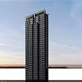 High Rise Modern Residential Building With Sleek Facade And Multiple Windows 3d model