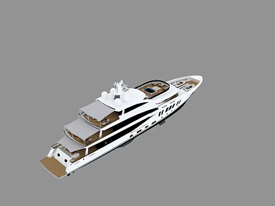 Luxury White Yacht Exterior Design With Multiple Decks And Wooden Deck 3d model