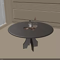 Black Round Wooden Dining Table With Small Cups Glass Bottle Near Window Decorative Wall Molding