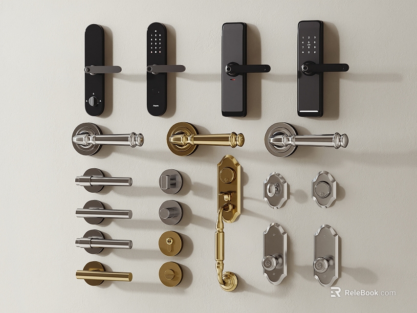 Stylish Modern Door Handles With Various Designs And Metallic Finishes For Home Decor 3d model 