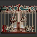 Amusement Equipment Carousel with Red and White Canopy Decorative Patterns and Horse Seats