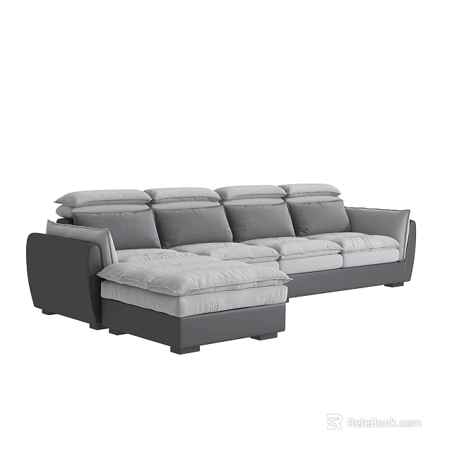 Elegant Modern Gray Sectional Sofa With Plush Cushions And Spacious Seating 3d model