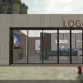 Modern Minimalist Real Estate Sales Office Facade With Large Glass Entrance And Bright Spacious Interior