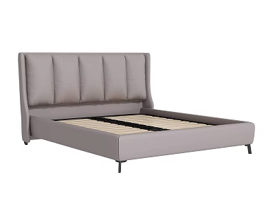 Modern Light Gray Double Bed With Upholstered Headboard And Support Slats 3d model