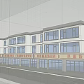 Modern Commercial Street With Multi Story Buildings Pedestrian Walkways And Shop Fronts