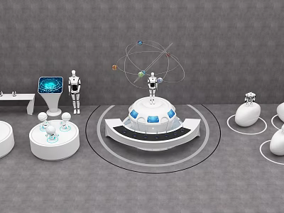 Smart Machines With Circular Platforms Orbital Structures And Digital Screens 3d model