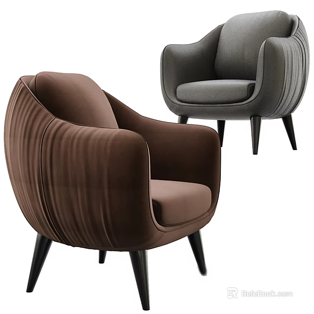 Modern Single Sofa in Brown and Gray with Curved Arms and Black Legs 3d model 