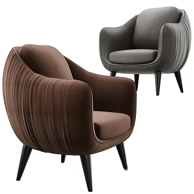 Modern Single Sofa in Brown and Gray with Curved Arms and Black Legs 3d model