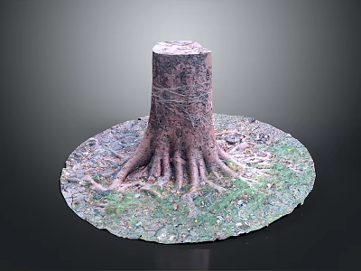 Old Tree Stump With Exposed Roots Surrounded By Grass And Soil 3d model