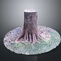Old Tree Stump With Exposed Roots Surrounded By Grass And Soil 3d model