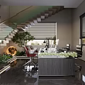 Modern Office Interior With Open Bookshelf Desk Floor to Ceiling Windows And Area Rug