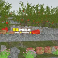 Rural Fruit Orchard Landscape With Stone Wall Wicker Baskets And Colorful Flowers