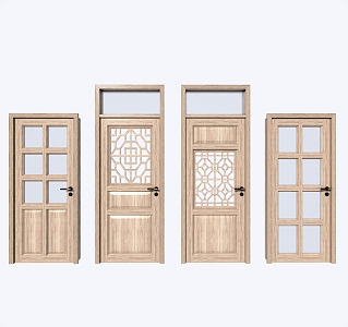 New Chinese Style Flat Door Original Wooden Door Interior Door 3d model