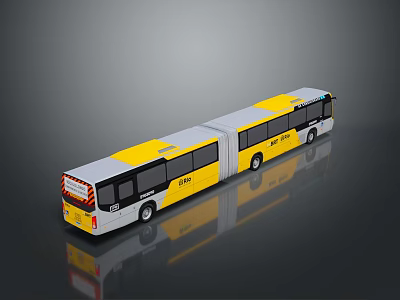 Yellow And White Articulated Bus With Two Sections Windows Number 101 On Gray Background Reflection 3d model