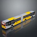 Yellow And White Articulated Bus With Two Sections Windows Number 101 On Gray Background Reflection