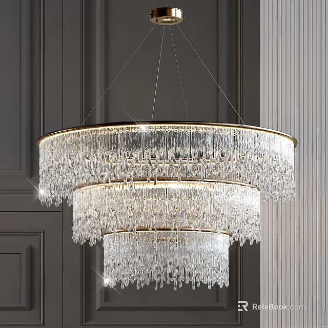 Elegant Multi Tier Crystal Chandelier With Hanging Crystal Pendants For Luxury Interior 3d model 