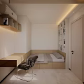 Modern Tatami Bedroom Interior Design With Built in Desk And Bookshelves