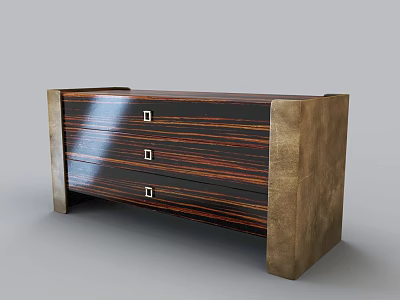 Modern Console Cabinet with Striped Wooden Design Metal Handles and Brass Corners for Entryway Decor 3d model
