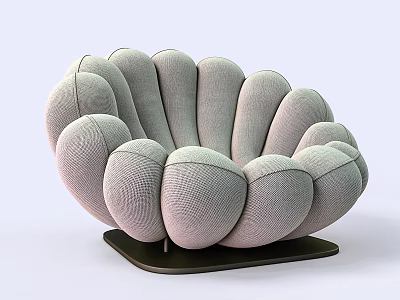 Unique Single Sofa With Rounded Fabric Design Light Gray Upholstery And Black Base 3d model