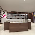 Modern Retail Store Interior With Display Cases Shelves And Wooden Counter