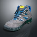 Gray And Blue Safety Shoes With Green Sole And Yellow Label Design