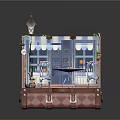 Miniature Café Scene On Trunk Base With Striped Awning Table Chairs Street Lamp And Plants