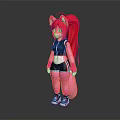 Anthropomorphic Pink Creature Red Long Hair Ponytail Black Pink Sportswear Fluffy Tail White Red Sneakers