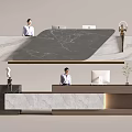 Modern Front Desk Reception With Marble Counter Staff Computer And Green Plant